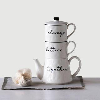 "Always Better Together" Stoneware 3-Piece Teapot Stacking Set