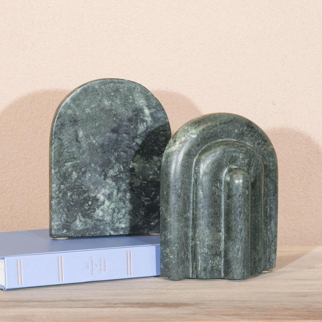 Arched Natural Polished Dark Green Marble Arch Bookends