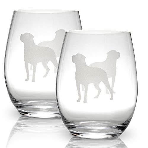Rottweiler Stemless Wine Glasses (Set of 2) | Unique Gift for Dog Lovers | Hand Etched with Breed Name on Bottom