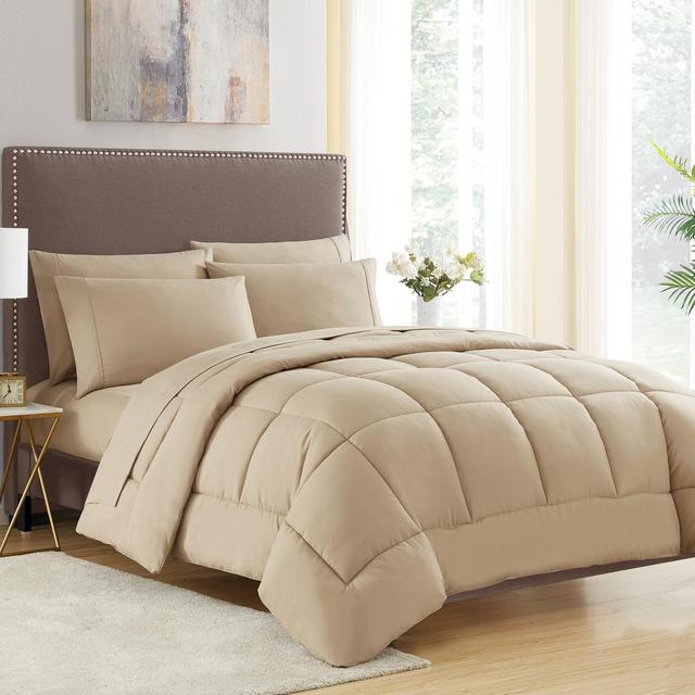 Sweet Home Collection Bed-in-A-Bag Solid Color Comforter & Sheet Set Soft All Season Bedding, Full, Taupe