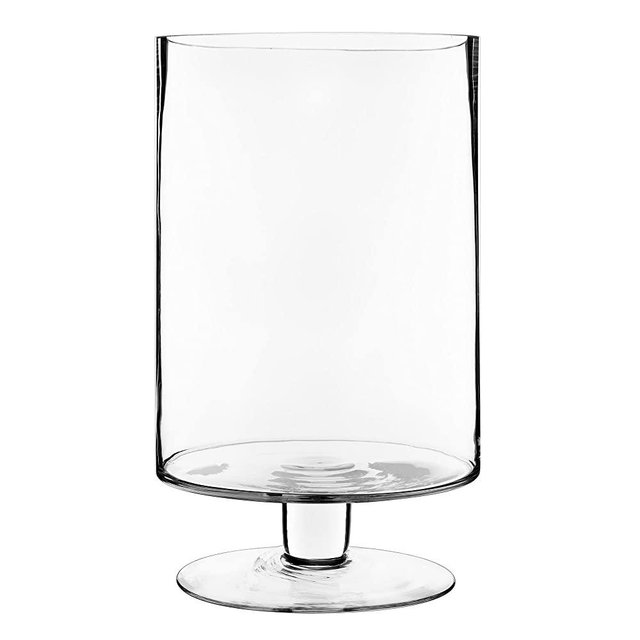 CYS EXCEL Glass Hurricane Pillar Candle Holder (H:13.5" W:8") | Multiple Size Choices Short Stem Candle Centerpieces | Stemmed Glass Cylinder Candle Vase