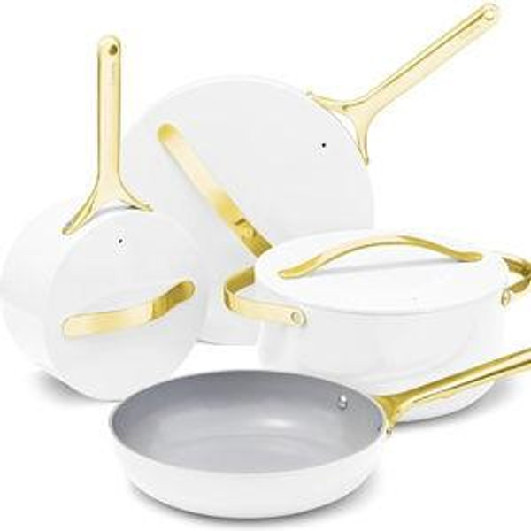 Caraway Non-stick Ceramic Cookware Set (12 Piece) Pots, Pans, Lids and Kitchen Storage - PFAS & PFOA Free - Oven Safe Pan Set & Compatible with All Stovetops - Black