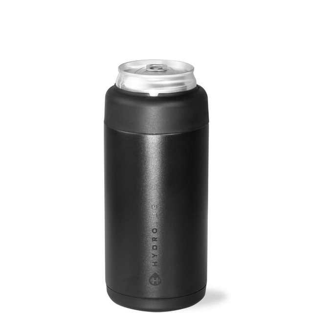 HydroJug Slim Can Cooler - 2-in-1 Insulated Can Cooler Cup - Stainless Steel Slim Can Holder with Non-Slip Rubber Base - Screw-Top Lid - Dishwasher Safe - 12oz, Black