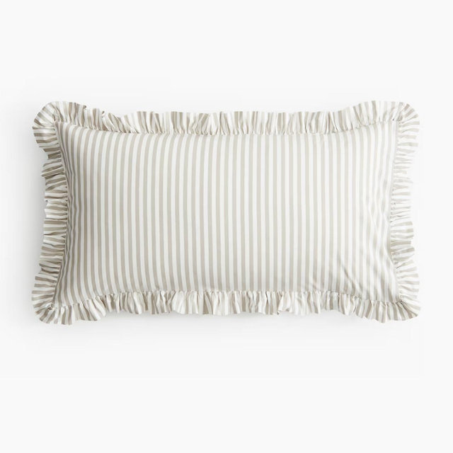 Ruffle-Trimmed Cotton Cushion Cover - Light Taupe