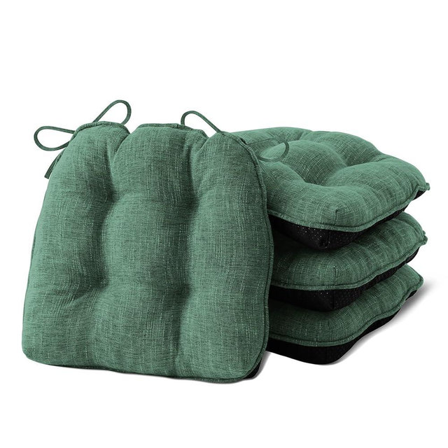 IPYNBAP Chair Cushions for Dining Chairs Set of 4, Kitchen Chair Cushions, Chair Pads with Ties and Non Slip Backing, Tufted Memory Foam Seat Cushion 4 Pack, 15.5" x 15.5" x 4", Dark Green