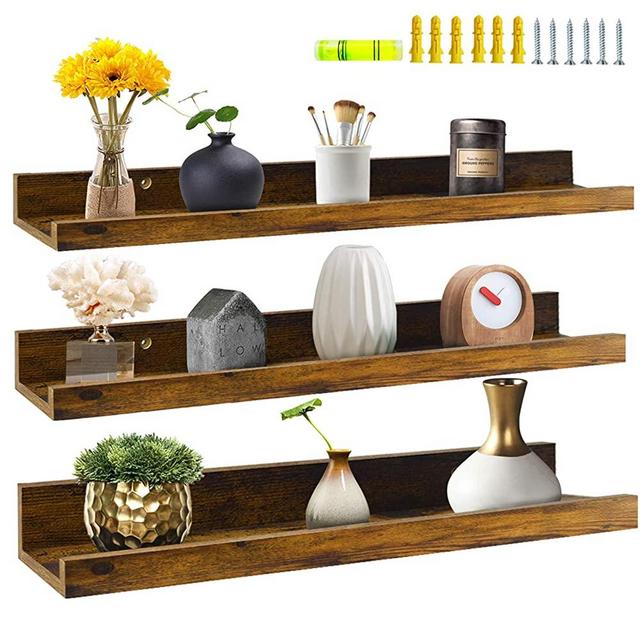 Giftgarden 24 Inch Floating Shelves Wall Mounted Set of 3, Rustic Large Wall Shelf with Picture Ledge for Bathroom Bedroom Kitchen Living Room, 3 Different Sizes