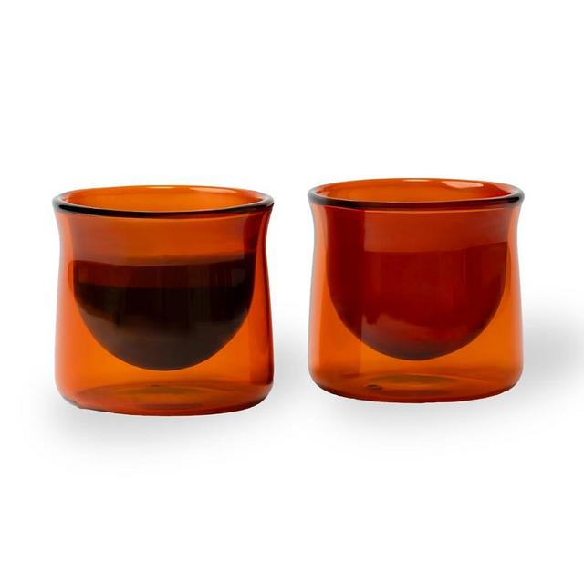 FLUR Espresso Glass Set (2): Double-Walled Borosilicate - Handmade - 3 oz (Amber)