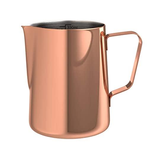 bonVIVO Muvo Stainless Steel Milk Jug With Copper Finish, Milk Frother Pitcher 12 Fl-Oz, Barista Tools Milk Frothing Pitcher With Practical Scale, Perfect for Cuban Coffee, Cappuccino Or Latte