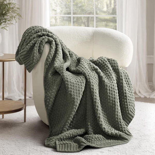 EVERGRACEHOME Chunky Chenille Knit Throw Blanket for Couch, Soft Luxurious Moss Stitch Blankets for Bed, Cozy Decorative Farmhouse Knitted Throws for Sofa, Dried Thyme, 60" x 80"