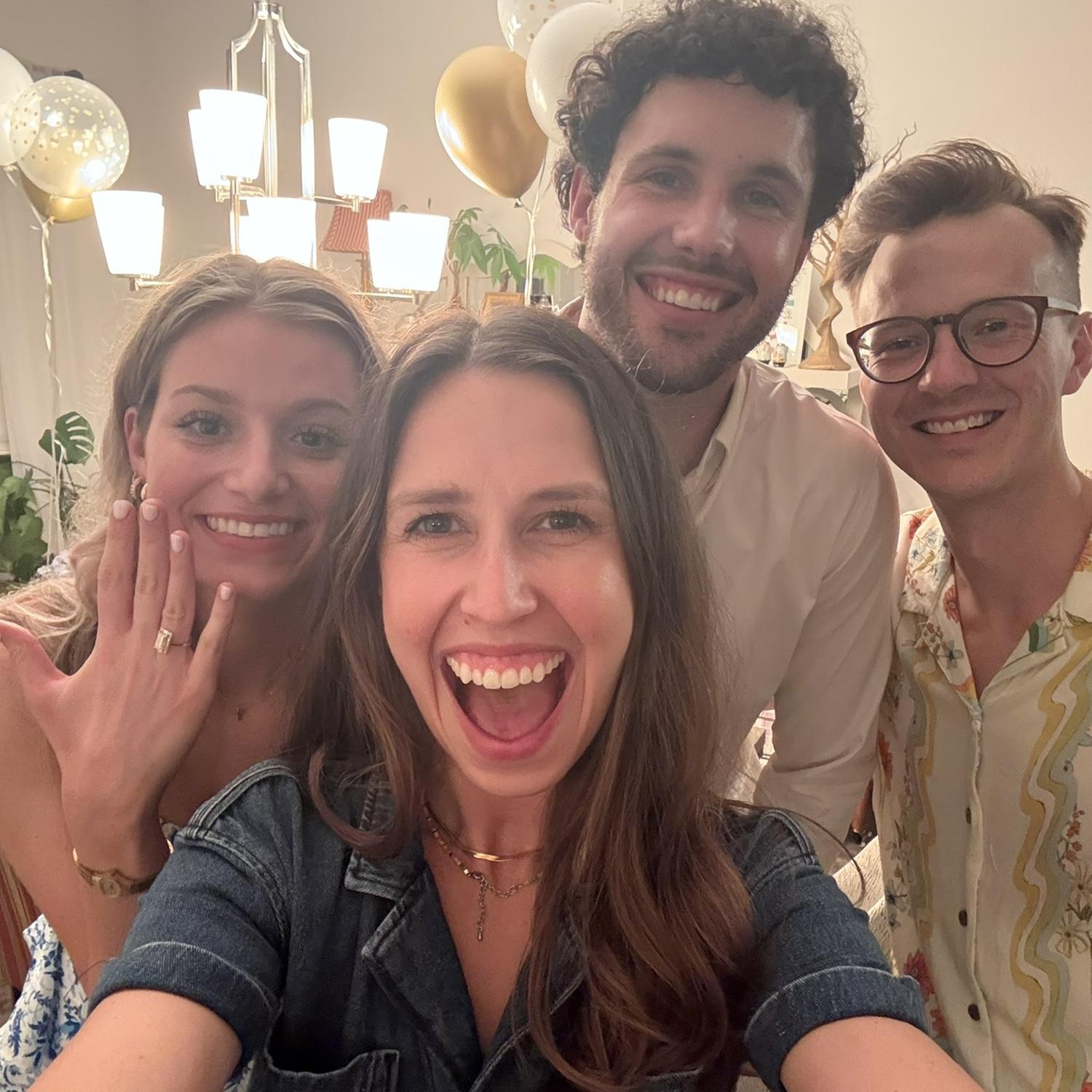 7/18/2025- Photo from our engagement party with Merrick's sister, Aislinn, and brother in law, Sam, at their house in Springdale, Arkansas.