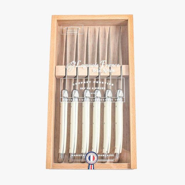 Laguiole Steak Knives In Acrylic Lid Wooden Box, Set of 6 - Ivory