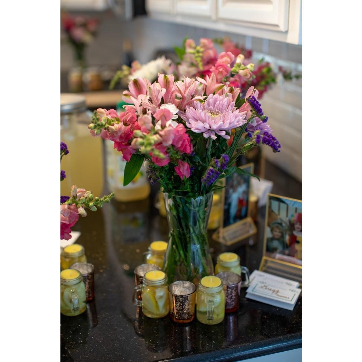 Rachel's sister Allison, and mother, Betsy, spent the morning arranging centerpieces