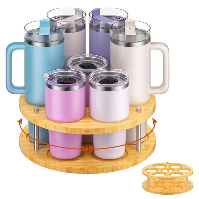 7 Slots 360° Rotating Water Bottle Organizer for Stanley 40 oz Simple Modern Owala Yeti, Multi-Use Stanley Cup Organizer Holder, Stanley Cup Accessories, Tumbler Organizer for Kitchen, Cabinet,Brown