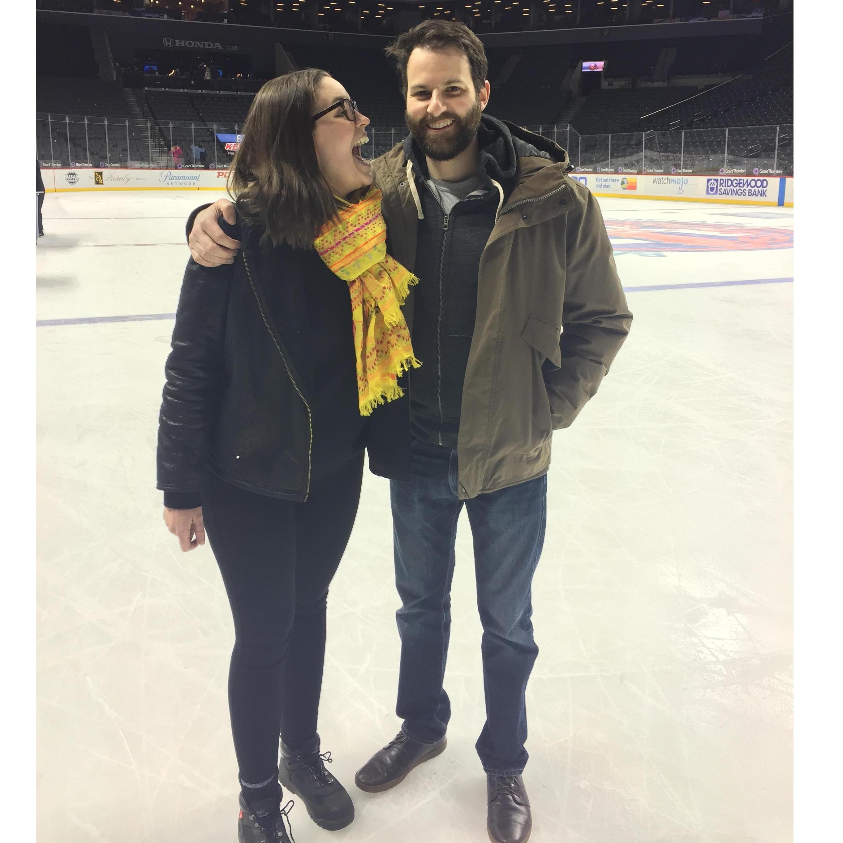 On the ice after a Bruins game in Brooklyn (thanks to jumbotron operator Mike Katz!)