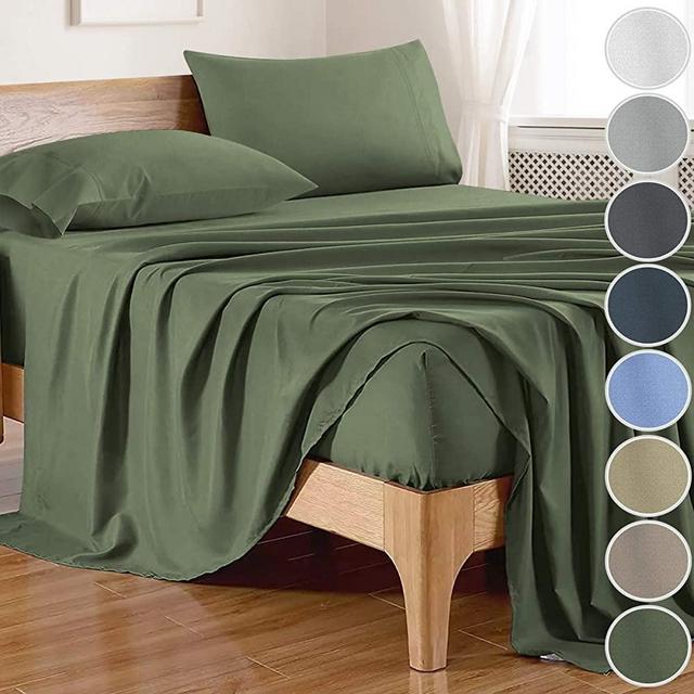 100% Bamboo Sheets，Cooling Sheets California King (4 Pieces, 8 Colors) with Bamboo Fitted Sheet，Olive Green Sheets，Soft Bamboo Bed Sheets，Bamboo Sheet Set，Luxury Bamboo Bed Sheets，Bed Sheets Cooling