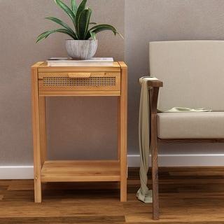 COZAYH Modern Minimalism Nightstand End Table Side Table with Woven Pattern Drawer and Shelf Storage