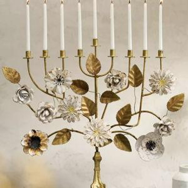 Floral Hanukkah Menorah, Tall