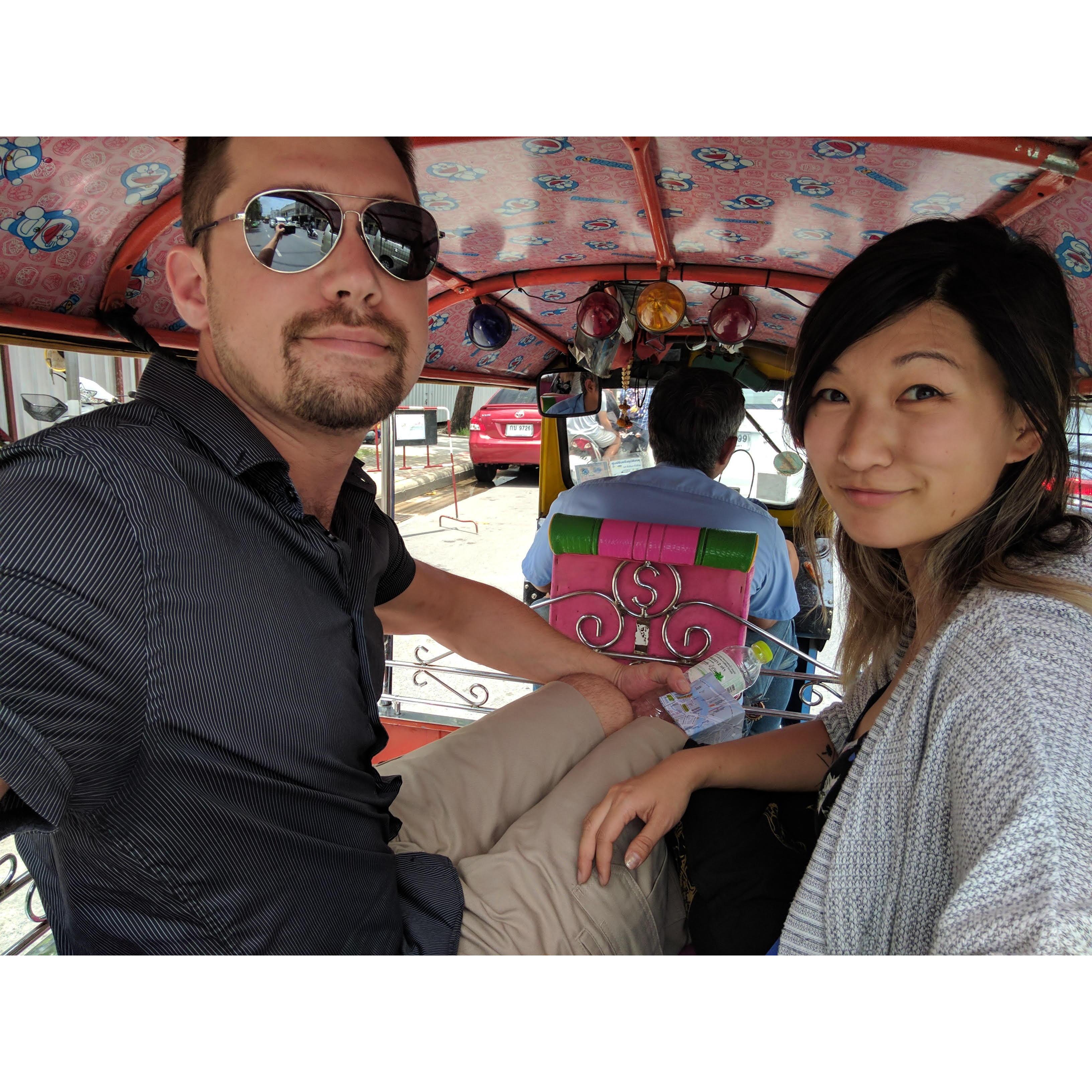 Our first trip together to Thailand in a tuktuk. This was the height of the woo-ing phase!