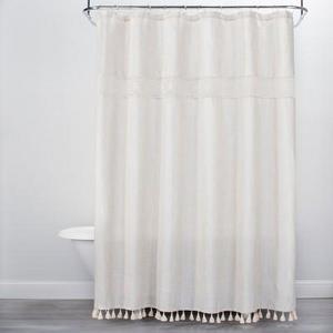 Solid Crochet with Tassels Shower Curtain White - Opalhouse™