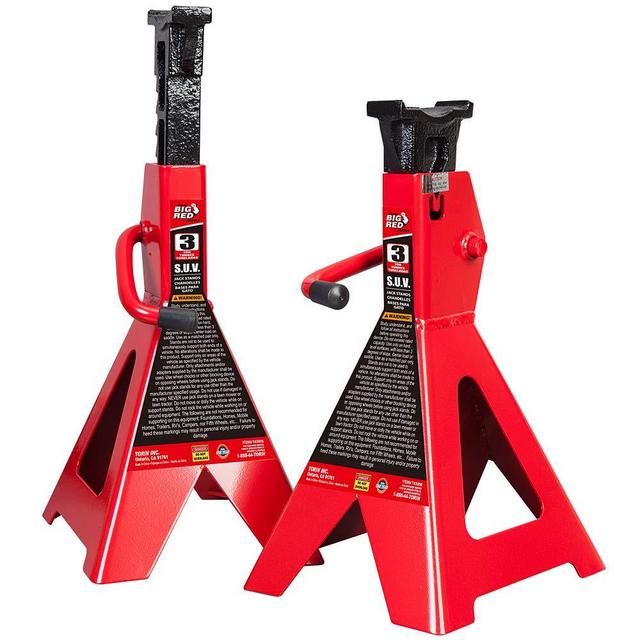 BIG RED T43006 Torin Steel Jack Stands (Fits: SUVs and Extended Height Trucks): 3 Ton (6,000 lb) Capacity, Red, 1 Pair