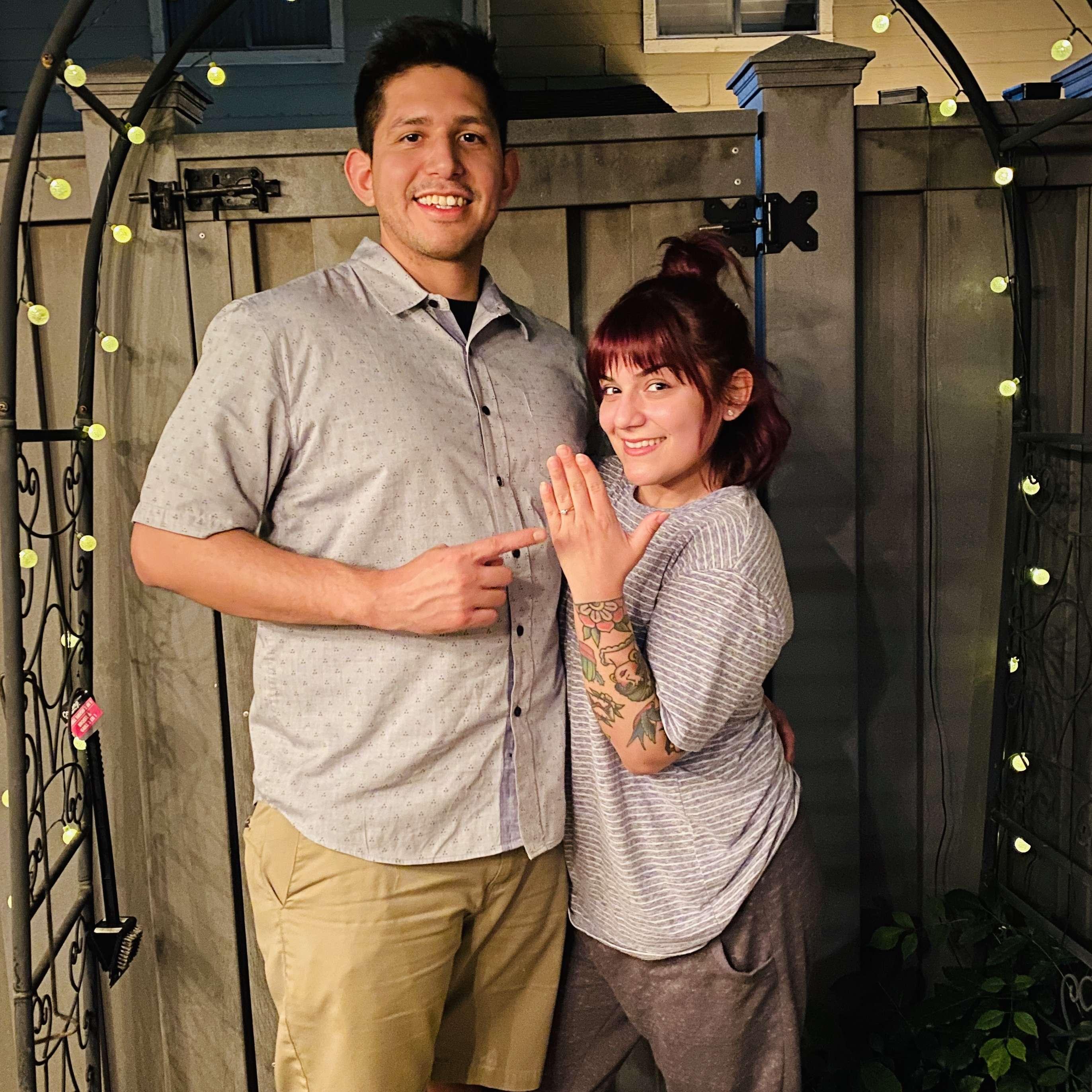 On 5/23/20 Josh proposed in our back yard with both of our moms present . The best thing to come out of the worst year ever.