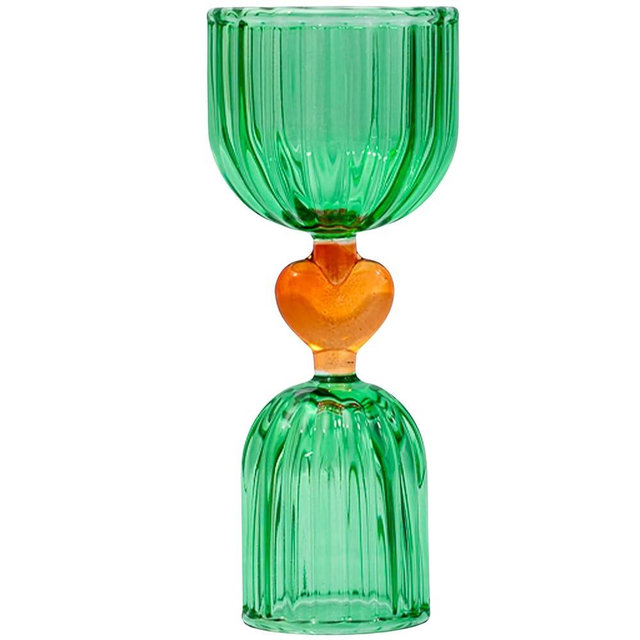 ban.do Cocktail Measuring Jigger, Double Jigger Shot Glass, 1/2 and 1 Shot Measuring Cup, Green Glass Bar Tool (Tipsy Turvy Green)