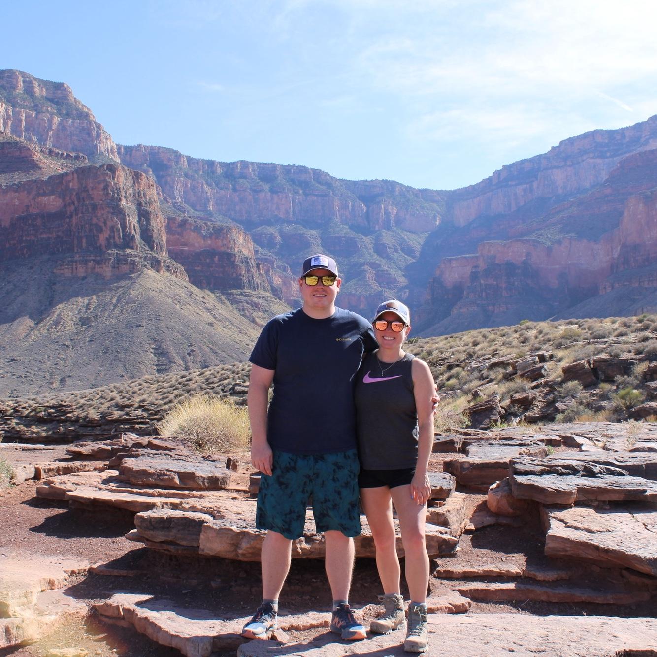 Hiked down Bright Angel Trail (behind us) in Grand Canyon during our month long road trip to the Tetons, Yellowstone, Zion, and Grand Canyon.