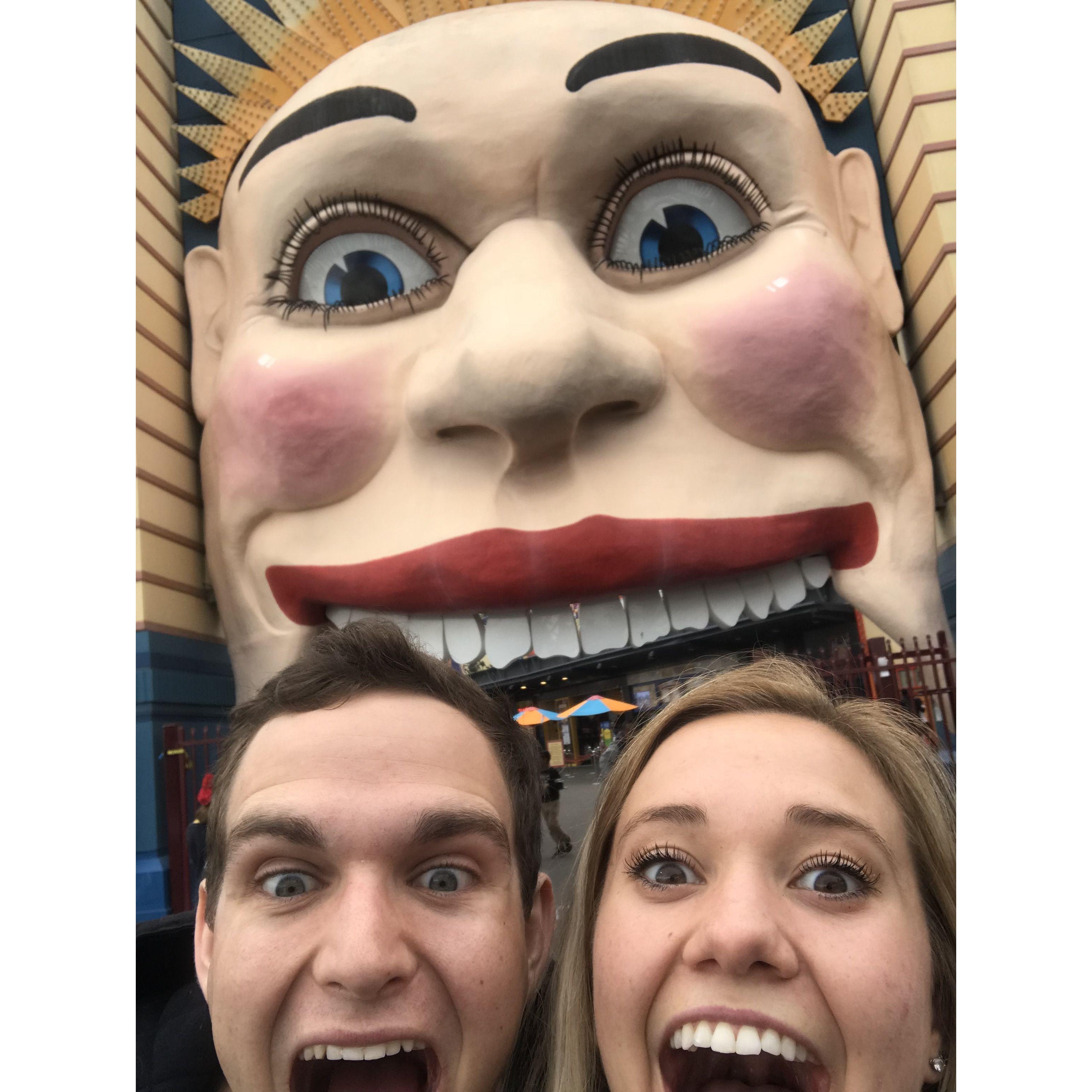 Kev followed Aly into the wine industry which provided a great opportunity to travel after college. And after working in Adelaide for 6 months, travel we did. First stop, Luna Park in Sydney Australia