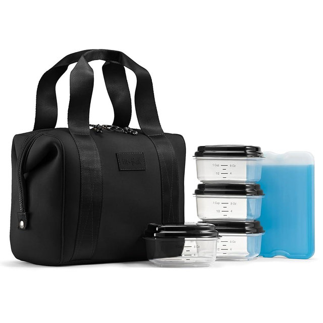 Fit & Fresh Neoprene Like Lunch Bag For Women, Insulated Womens Lunch Bag For Work, Tear & Stain Resistant Large Lunch Box With Containers and Ice, Machine Washable Remi Lunch Bag, Black
