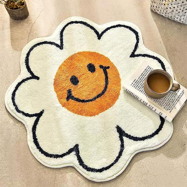 FOMAILE Smiley Face Rug Sunflower Rug Cute Bath Mat Strong Water Absorption Bath Rug Super Absorbent and Fluffy Mat Machine Washable Bahtub Mats for Shower, Tub, Bedroom 23.6IN