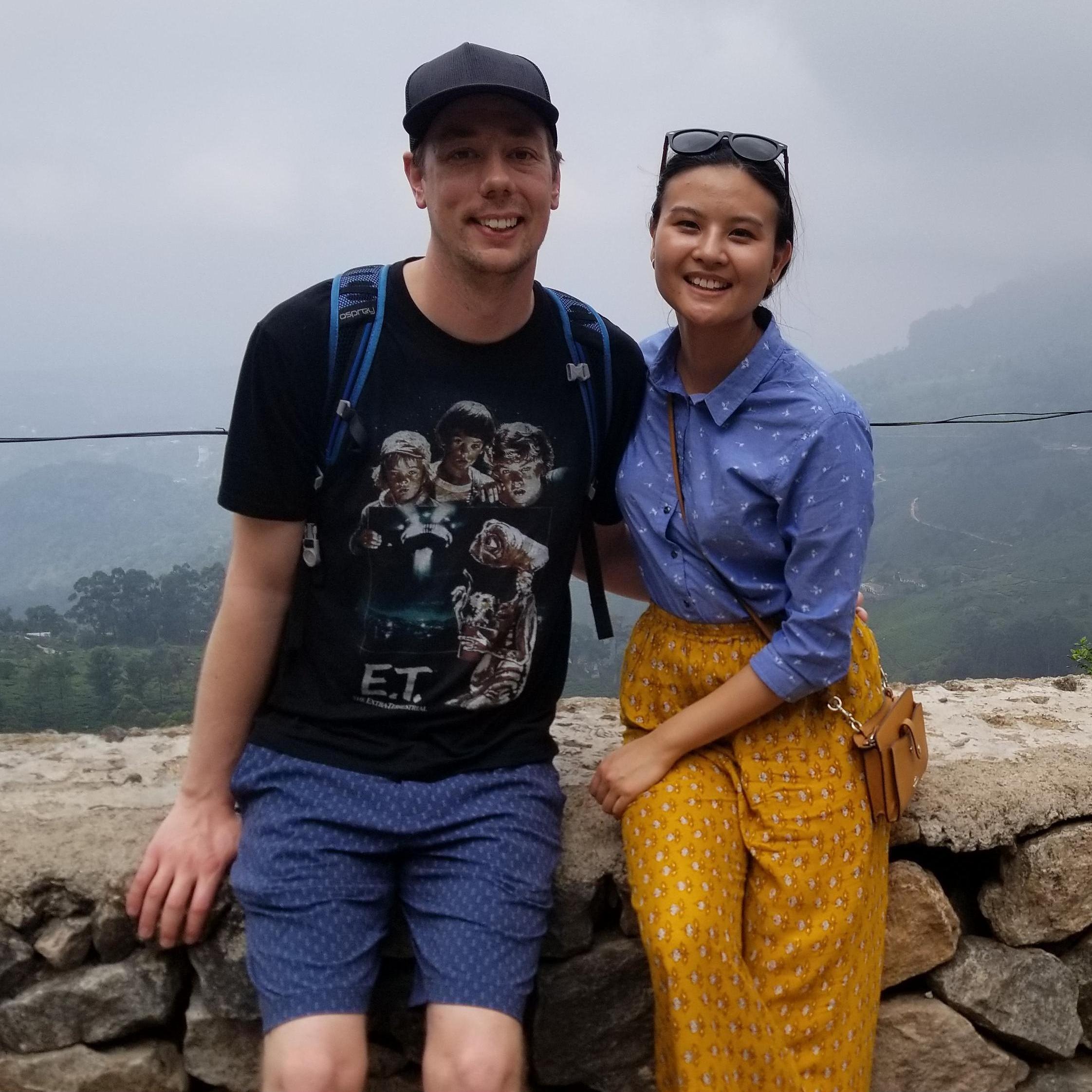 A shot of us above the famous tea fields of Munnar. The air smelled like fragrant ceylon.