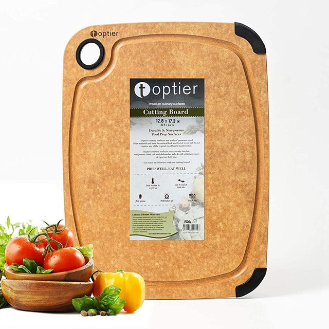 Cutting Board, TOPTIER Wood Fiber Cutting Board for Kitchen, BPA Free, Dishwasher Safe, Reversible, Juice Grooves, Eco-Friendly, Non Porous, Natural Large Cutting Board, 17.5 x 13-inch, Natural Slate
