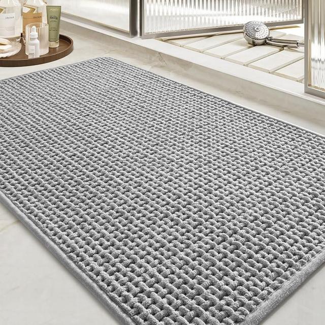 tchidio Soft Chenille Bath Mat-Super Absorbent Bathroom Mat Quick Dry- Rubber Backed Bath Mats for Bathroom Floor Non Slip- Machine Washable Bathroom Rugs Front of Bathtub,Shower Room,Sink-1728-GREY