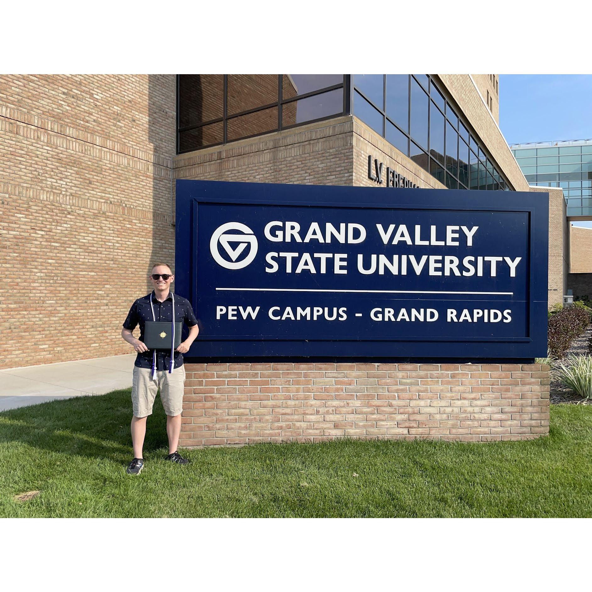 Michael's Masters graduation from Grand Valley State University, 2020.