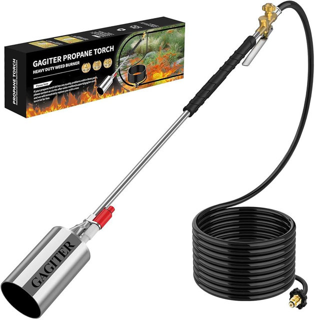 Propane Torch Weed Burner Kit,High Output 2,400,000 BTU with Igniter and 10FT Hose,Heavy Duty Blow Torch Flamethrower with Turbo Trigger for Flame Weeding,Roof Asphalt,Ice Snow,Road Marking