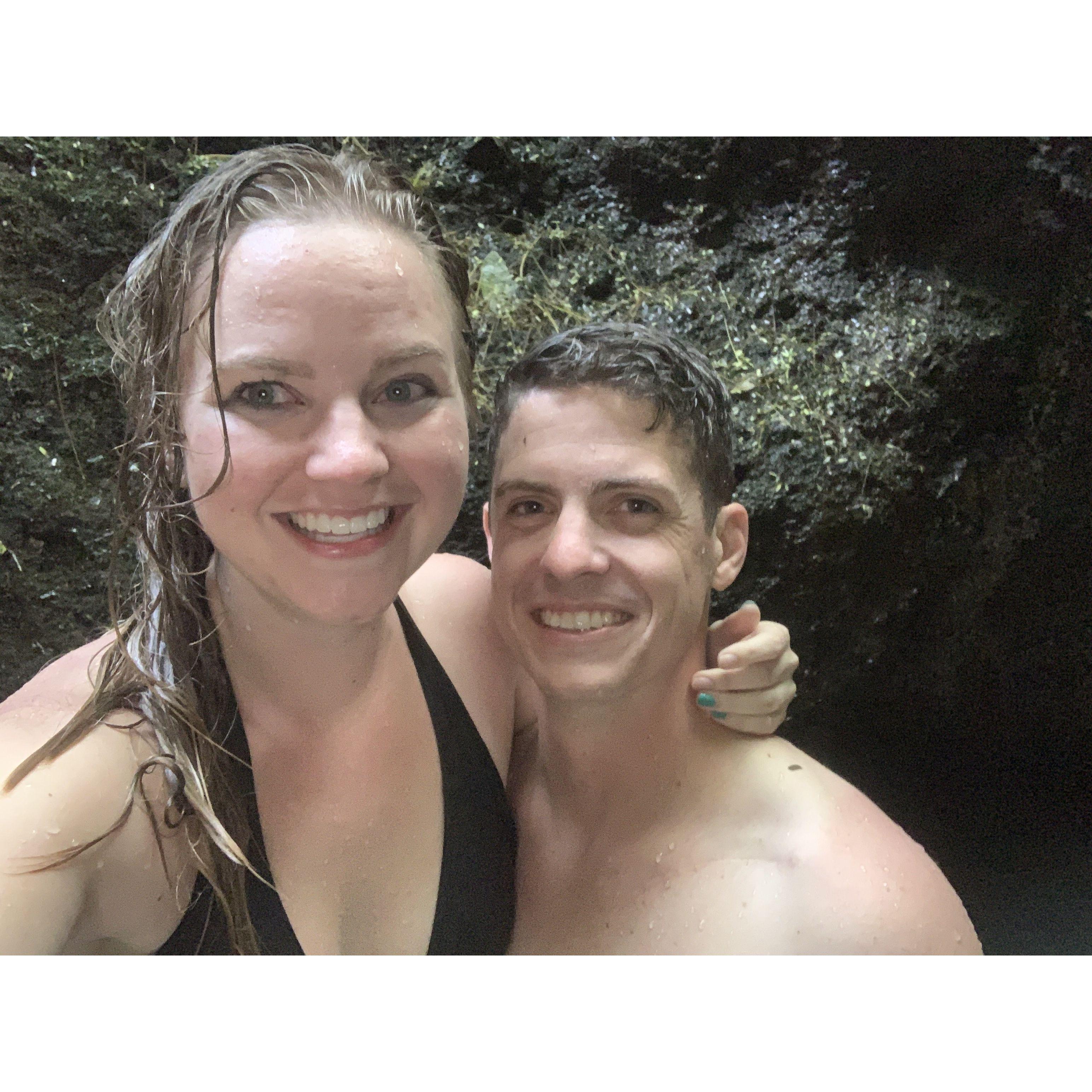 Very first photo together. Joey broke his phone immediately after this. - Maunawili Falls, Hawaii
