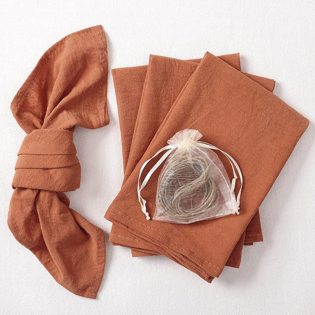 Socomi Cotton Linen Napkins Bulk 17"x17" Stonewashed Cloth Dinner Napkins Rustic Thick Table Napkins for Family Events Parties Wedding Decoration (Set of 6, Terracotta)