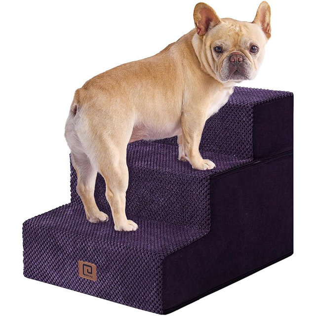 EHEYCIGA Dog Stairs for Small Dogs 13.5" H, 3-Step Dog Steps for Couch Sofa and Chair, Pet Steps for Small Cats, Non-Slip Balanced Pet Ramp Indoor, Purple