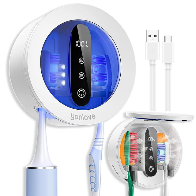 YenLove Upgraded UV Toothbrush Cleaner Holder, Electric Toothbrush Holder for Bathroom,Tooth Brush Holders Wall Mounted,LED Smart Screen,Cleaning and Drying Fits All Toothbrushes for Home & Travel
