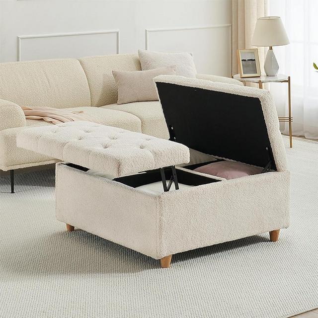 GAOMON Sherpa Storage Ottoman Coffee Table with Lift Top, Sherpa Fabric Tufted Upholstered Ottoman with Storage, Large Square Storage Ottoman Bench for Bedroom Living Room(Sherpa, White)