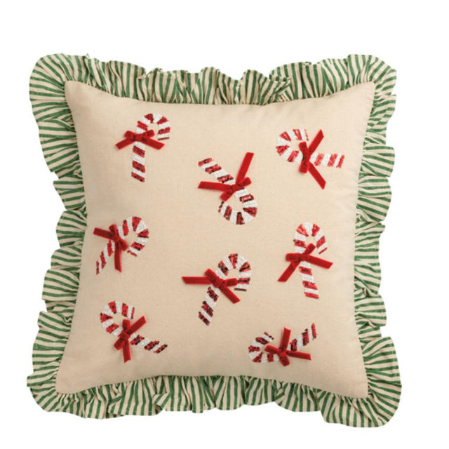 Candy Cane Christmas Sequin Pillow