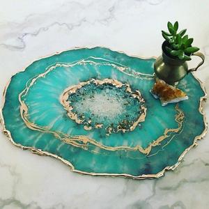 Aqua Geode Tray Extra Large | Geode Decor • Decorative Tray • Boho Decor • Abstract Art • Display Tray •Modern Decor •Eclectic•Valet•Makeup
