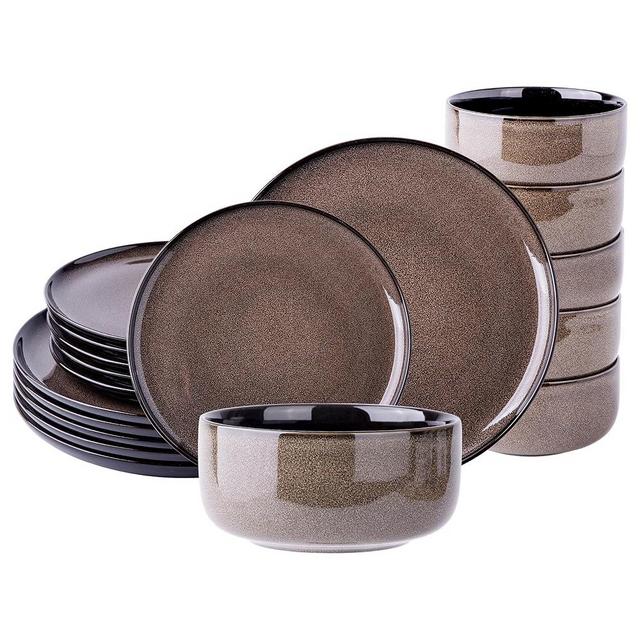 LeRatio Ceramic Dinnerware Sets of 6,Poreclain Plates and Bowls Sets,Handmade Reactive Glaze Dishes Set,Chip Resistant and Scratch Resistant | Oven&Dishwasher & Microwave Safe-Chestnut(18PCS)