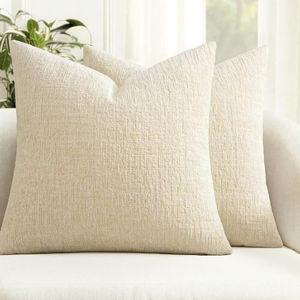 MIULEE Decorative Throw Pillow Covers 18x18 Pack of 2 Beige Couch Pillow Covers Soft Cozy Textured Chenille Pillowcases for Home Decor Sofa Living Room Cushion Bedroom