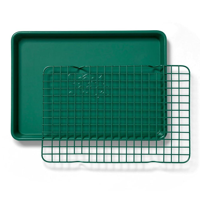 Great Jones Little Sheet Pan & Little Chill Rack Set (Broccoli) | 13.5 x 9.5 Heavy-Duty Nonstick Pan & Cooling Rack | Baking Tray & Wire Rack for Cooking, Baking, Roasting | Oven & Dishwasher Safe