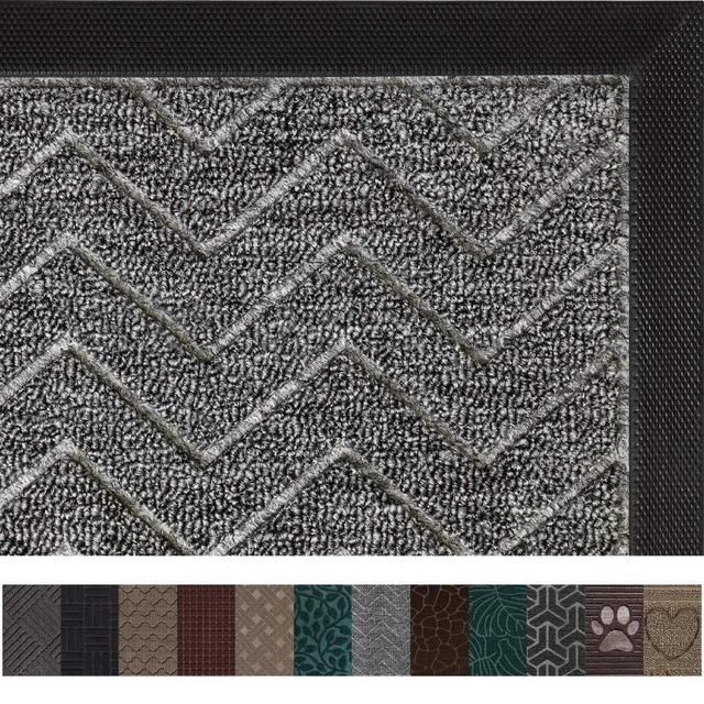 Gorilla Grip Original Durable Rubber Door Mat, 29 x 17, Heavy Duty Doormat, Indoor Outdoor, Waterproof, Easy Clean, Low-Profile Mats for Entry, Garage, Patio, High Traffic Areas, Charcoal Chevron