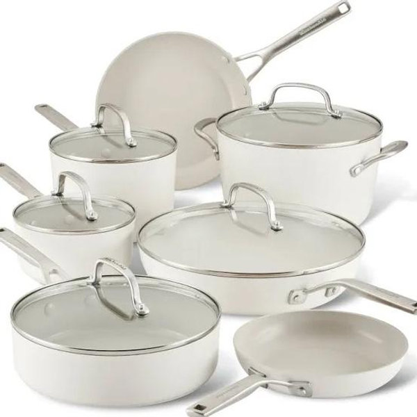 KitchenAid white 12-piece Hard Anodized Ceramic Non-Stick Cookware Set