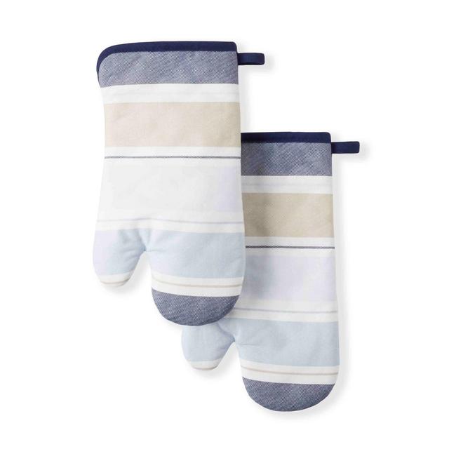 Martha Stewart Thin Stripe Oven Mitt 2-Pack Set, Blue, 7"x13"