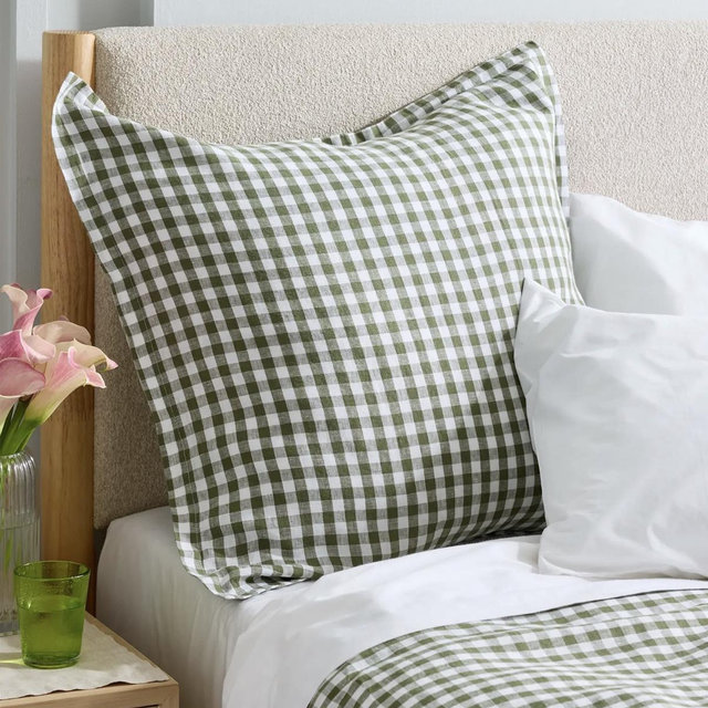 European Linen Gingham Euro Sham - Olive