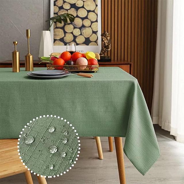 MikiUp Faux Linen Rectangle Tablecloth - Waterproof and Washable Slubby Texture Wrinkle Table Cloth, Indoor Table Cover for Kitchen Party, Banquets